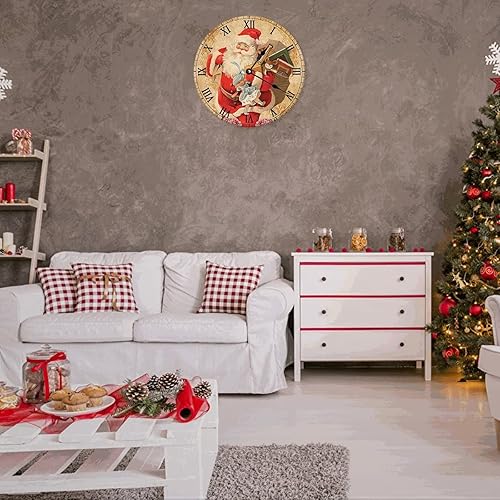 Miniatura 6 de Reloj de pared retro vintage con Papá Noel, lindo reloj de pared Muppet silencioso sin tictac, funciona con pilas, rústico, casa de campo, Año