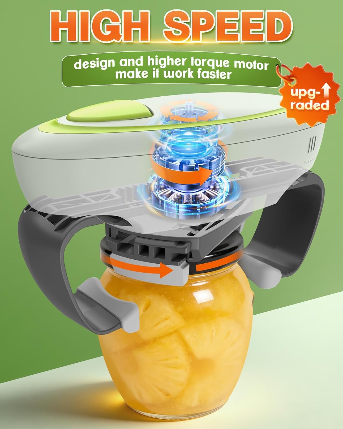 Electric Jar Opener One-Touch High Torque, Hands-Free Jar Opener for Weak Hands & Seniors, Battery Operated Jar Opener Kitchen Tool Fits Most Jar Sizes, White+Green