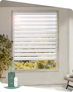 Yoolax Motorized Zebra Blinds for Windows, APP Control, 23"W x 72"H, White