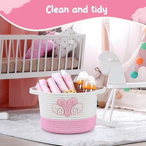 Miniatura 6 de Fohemia Cesta tejida de cuerda de algodón cesta de almacenamiento tejida pequeña cesta de almacenamiento con asas para revistas juguetes cesta