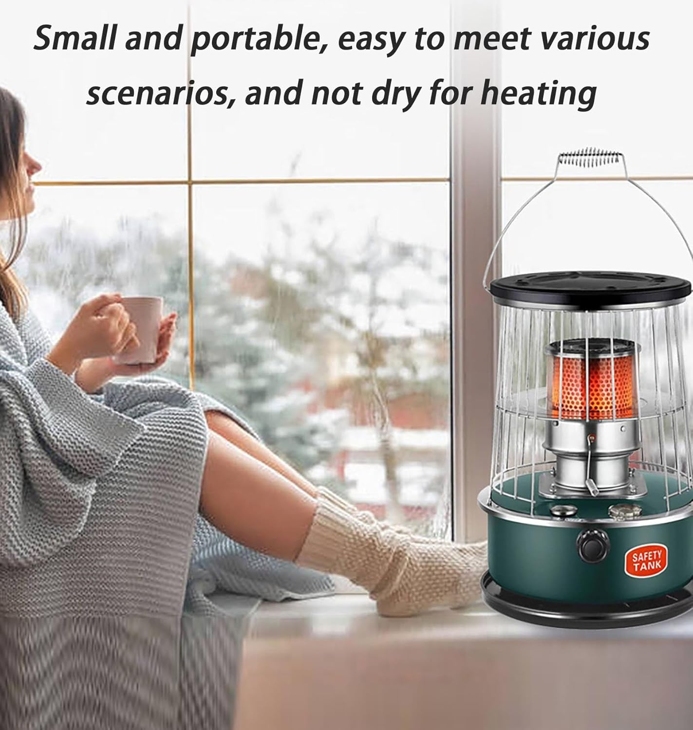 High-efficiency Indoor Kerosene Heater 9000 Btu, Portable Space Heater for Home, Garage, Basement, and Camping(Red)