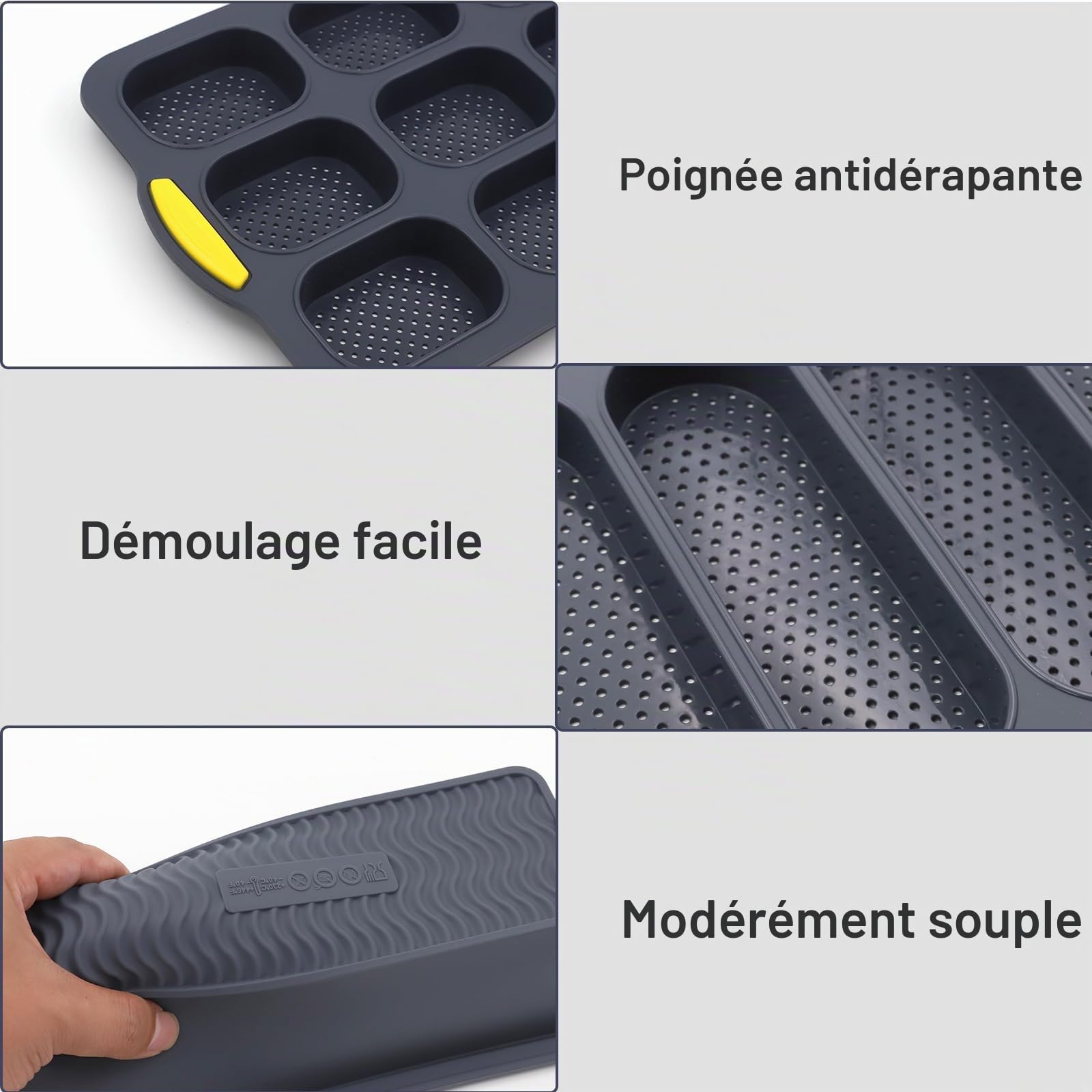 Moule en silicone pour sandwichs - Anti-adhésif et résistant à la chaleur - Pain fait maison, Baguette, Pain intégral - Lavable au lave-vaisselle et passe au micro-ondes