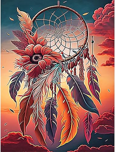 Stalente Kits de pintura de diamantes para adultos, atrapasueños, kit de arte de diamantes redondo de taladro completo, pintura 5D con diamantes,