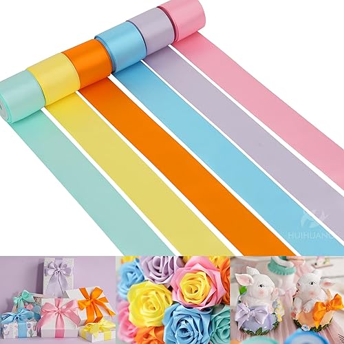 Miniatura 26 de HUIHUANG Cinta fina de satén de 3/8 de pulgada, 5 rollos en total de 50 yardas surtidas champán, amarillo dorado, oro Vegas y oro pálido