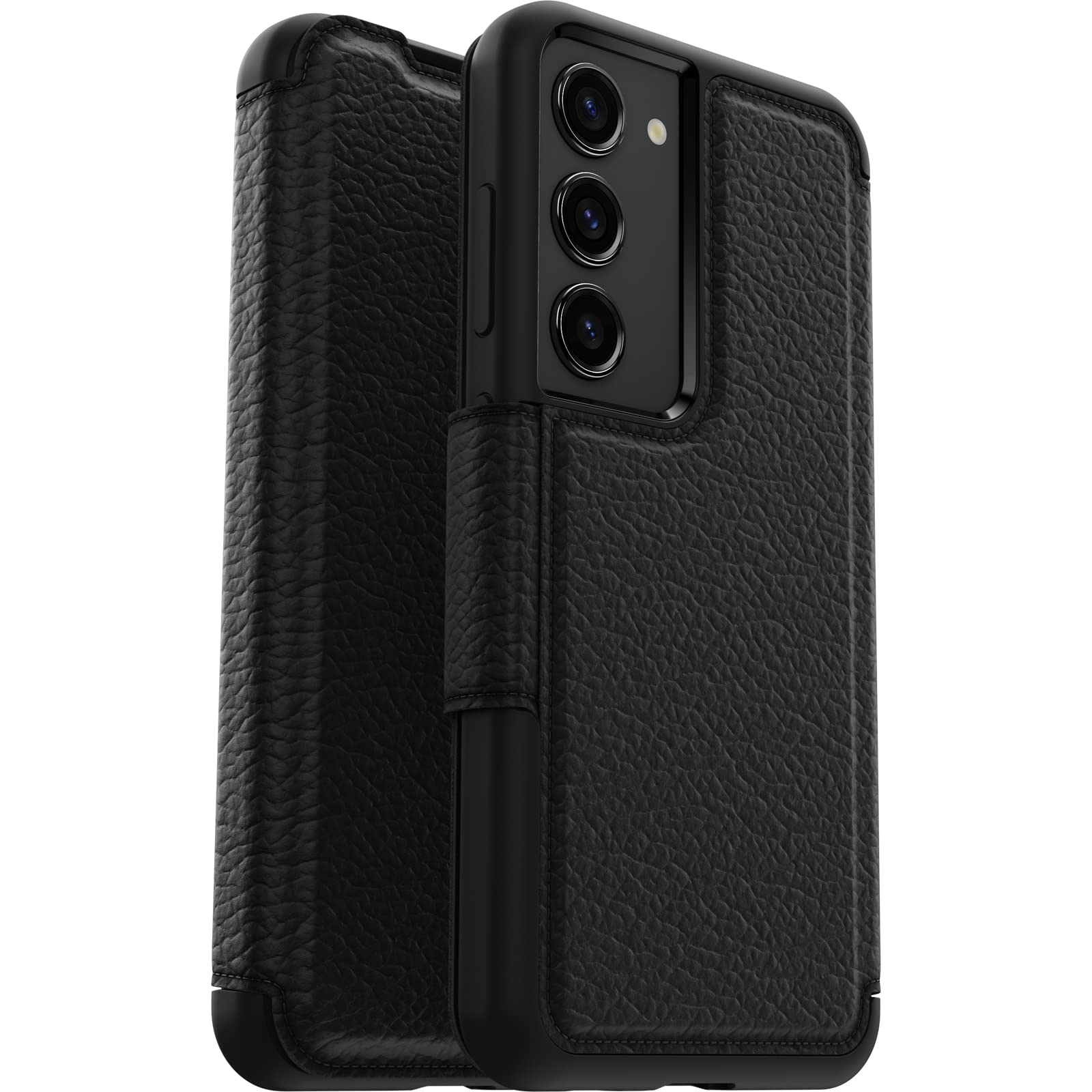 OtterBox Cover per Samsung Galaxy S23 Strada, resistente a shock e cadute, vero cuoio, 2 slot carte di credito, testata 3x vs norme MIL-STD 810G, Nero