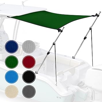 Universal T-Top Shade Extension for Bimini Tops for Boats, Sun Shade Boat Canopy, Adjustable Telescopic Poles, Stainless Steel, Marine 900D Fadeproof Boat Cover, 60" L x 59" W, Hunter Green