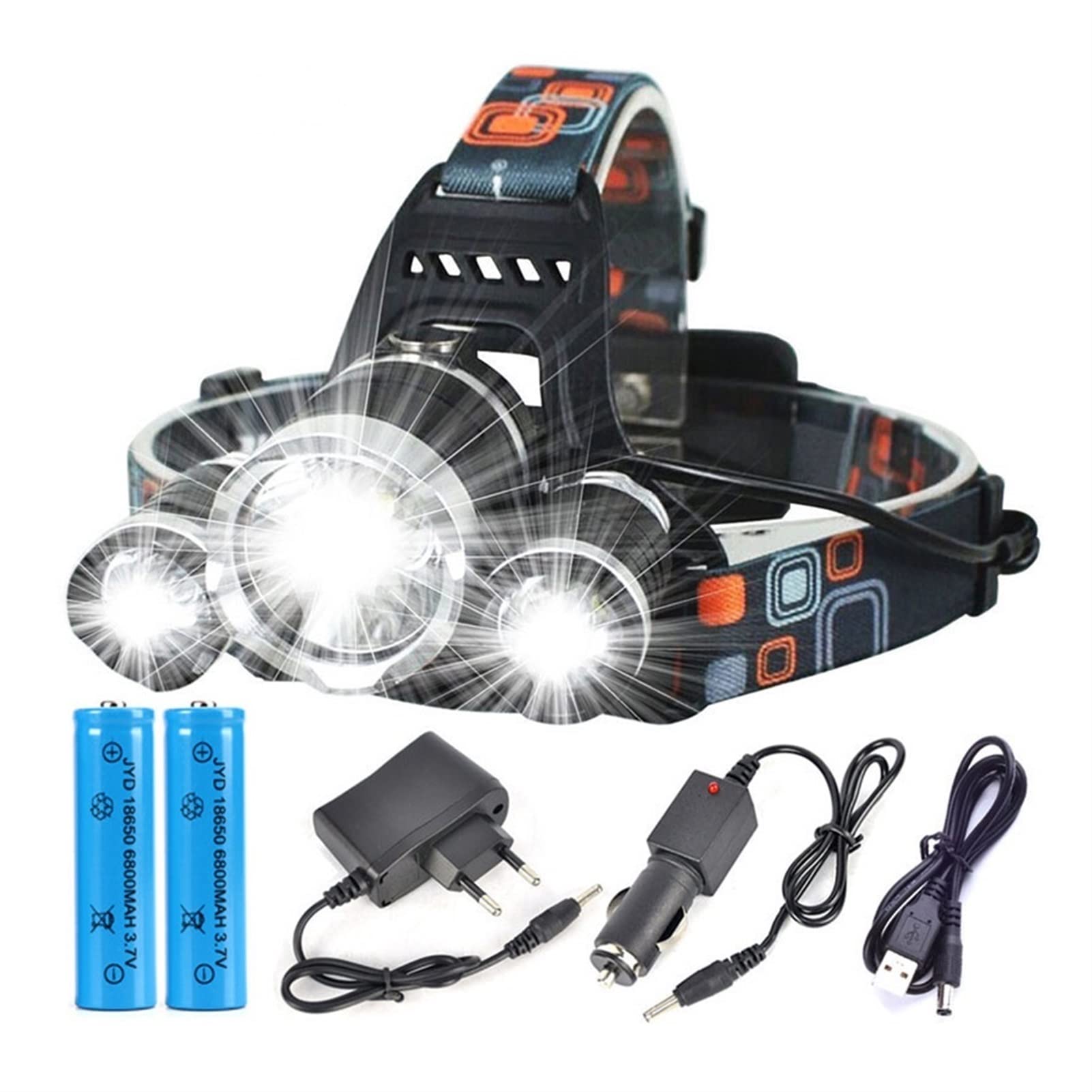 Oplaadbare hoofdlamp, 8 ultraheldere lumen, led-zaklamp met rode witte lichten voor camping, outdoor, fietsen, hardlopen, vissen
