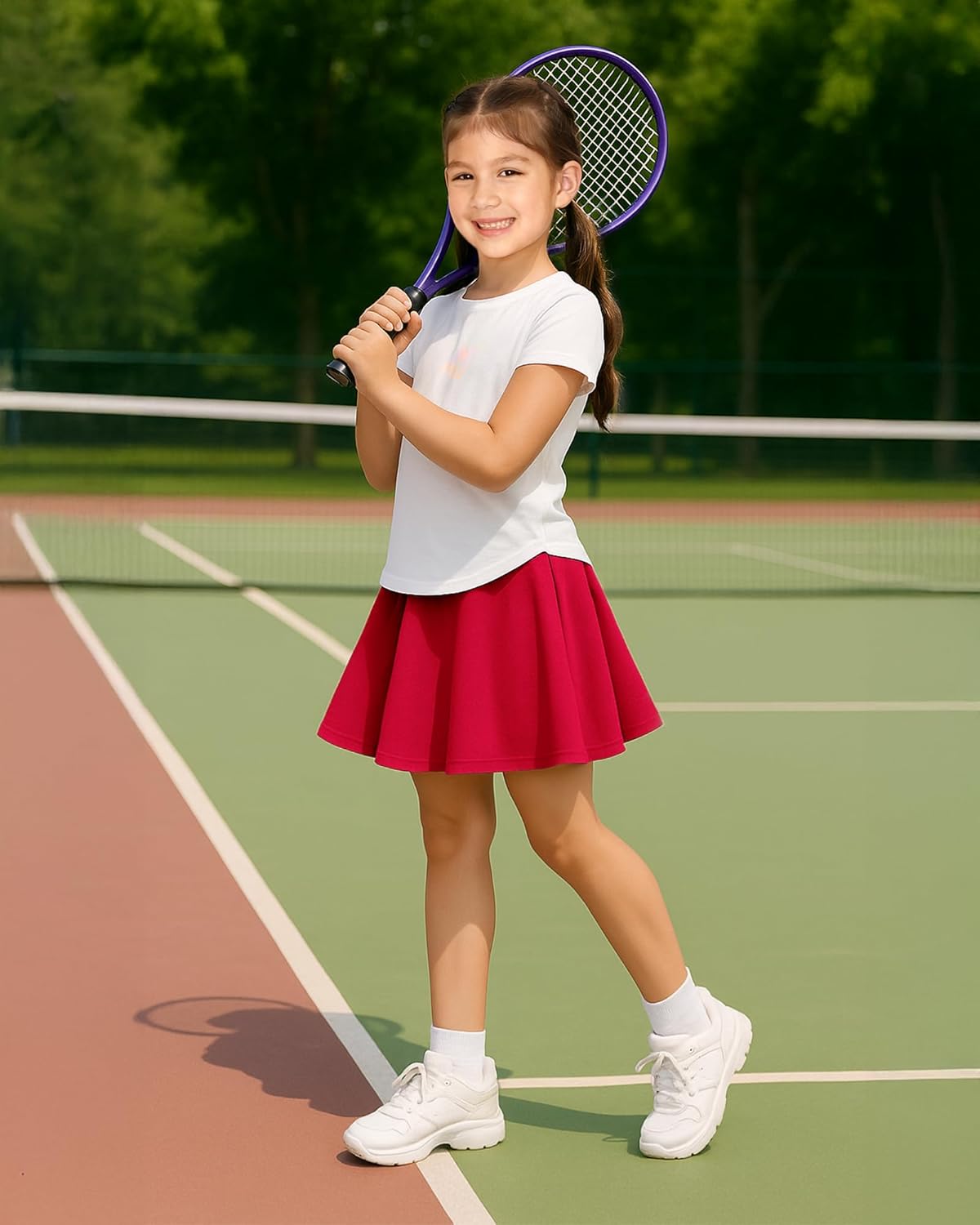 Stelle Girls Skirt Casual Flare Plain Pleated Stretch Waist Skater Skirts Uniform Skorts with Built in Shorts 4-15 Years - Image 6