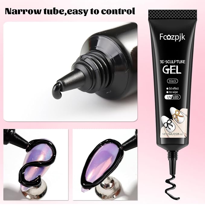 Kit Gel 3D para Uñas con Gel Esculpido Negro y Transparente 15ML 2PCS miniatura 4