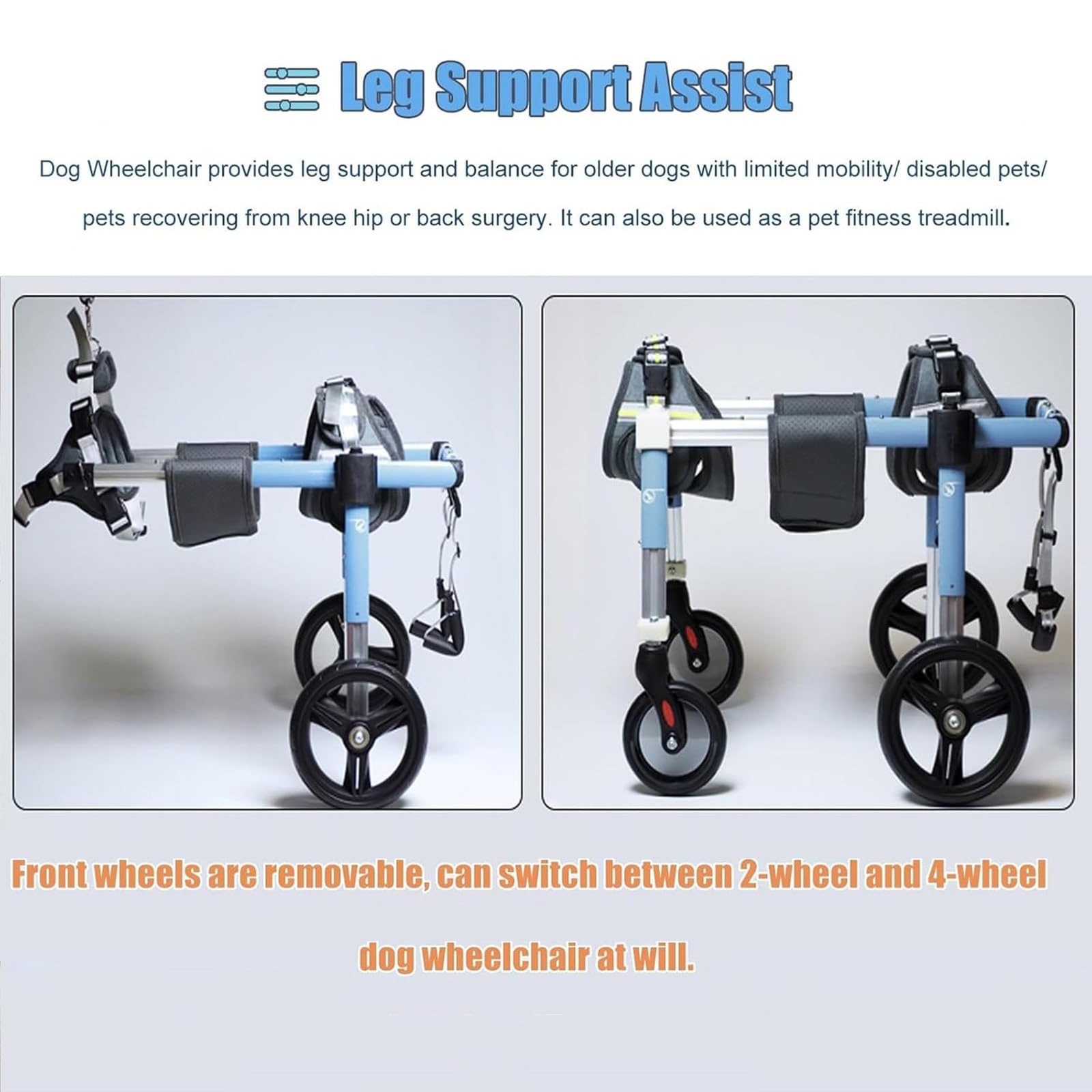 Silla de ruedas para perros discapacitados, soporte de ruedas ajustable 2 en 4, ayuda de movilidad para niños pequeños a grandes, equipo de rehabilitación de mascotas, mejora la movilidad