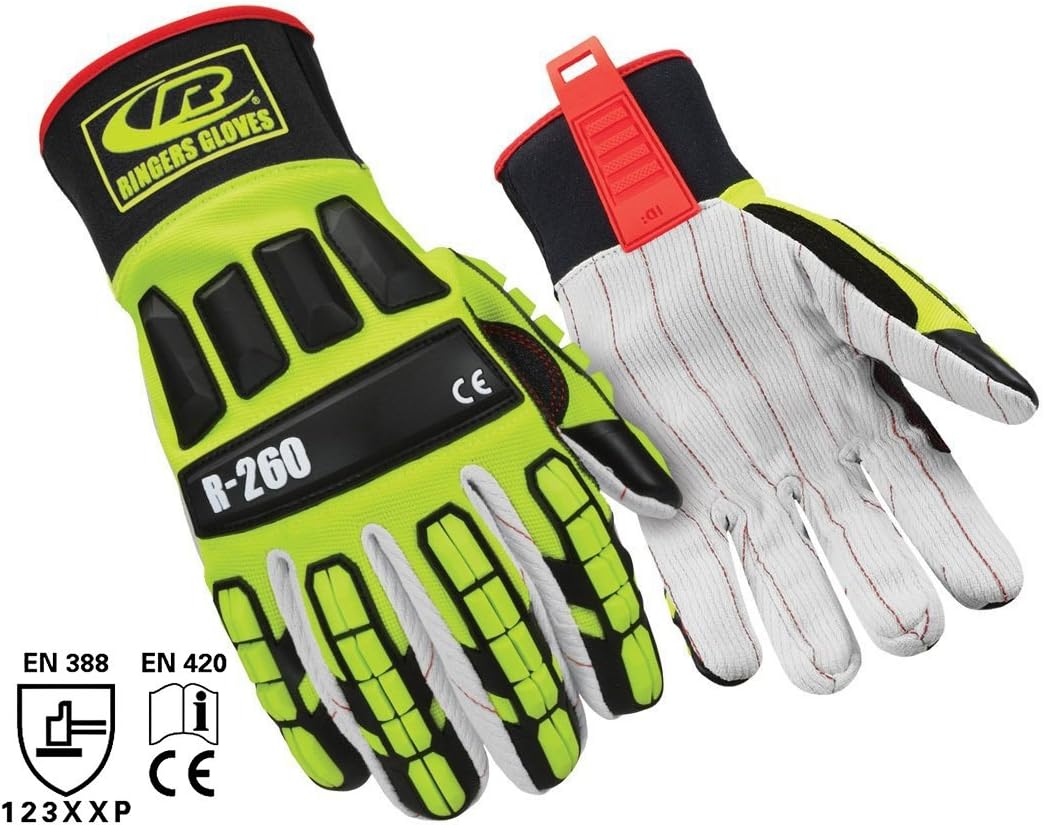 Ringers Gloves R-260 Roughneck Cotton Heavy Duty Impact Glove, Cotton Corded Palm, CE Level 2 Cut Protection, XX-Large
