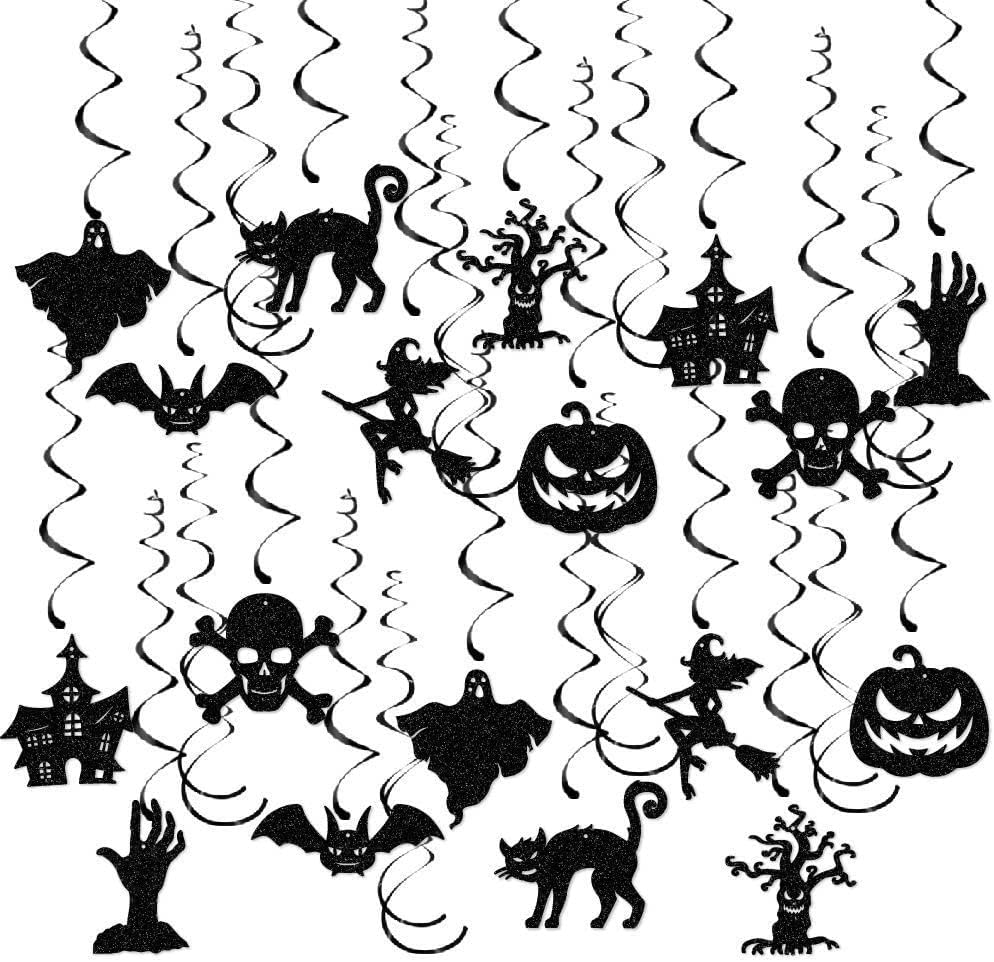 44Pcs Halloween Party Decorations Black Glitter Witch Pumpkin Bat