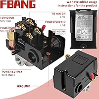 Vista 4 de Válvula de control del interruptor de presión del compresor de aire, regulador de presión 90-120PSI con conjunto de accesorios de manómetros