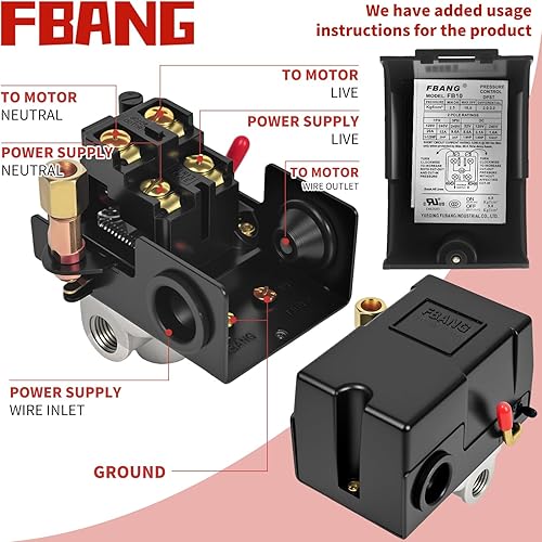Miniatura 4 de Válvula de control del interruptor de presión del compresor de aire, regulador de presión 90-120PSI con conjunto de accesorios de manómetros