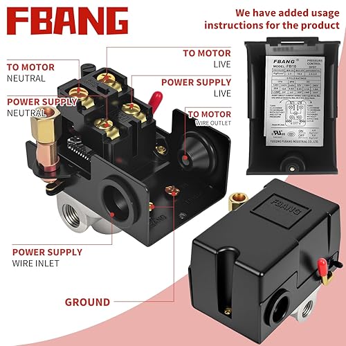 Miniatura 4 de Air Compressor Pressure Switch with Pressure Regulator, 90-120 PSI Air Compressor Switch equips Pressure Gauge