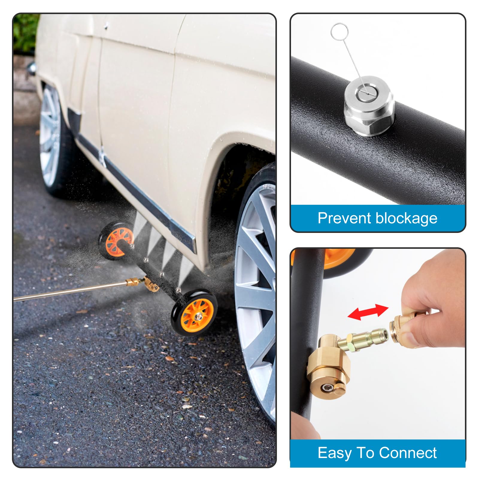 Accesorio de lavadora a presión 2 en 1, escoba de agua para lavadora eléctrica de 16 pulgadas con 4 boquillas para limpiar el coche, acera (4000 PSI, naranja)