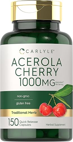 Carlyle Cápsulas de cereza de acerola | 1000 mg | 150 unidades | Extracto sin OMG y sin gluten | Baya de acerola