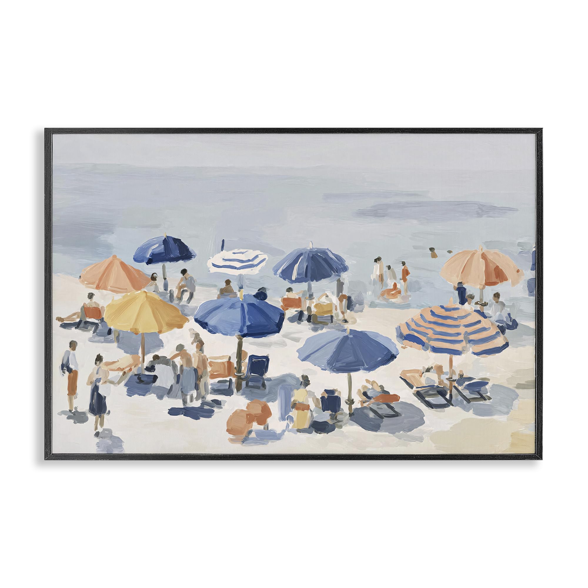 Stupell Industries Midnight Black (Textured) 'Summer Fun Beach Crowd'| Framed Giclee Art