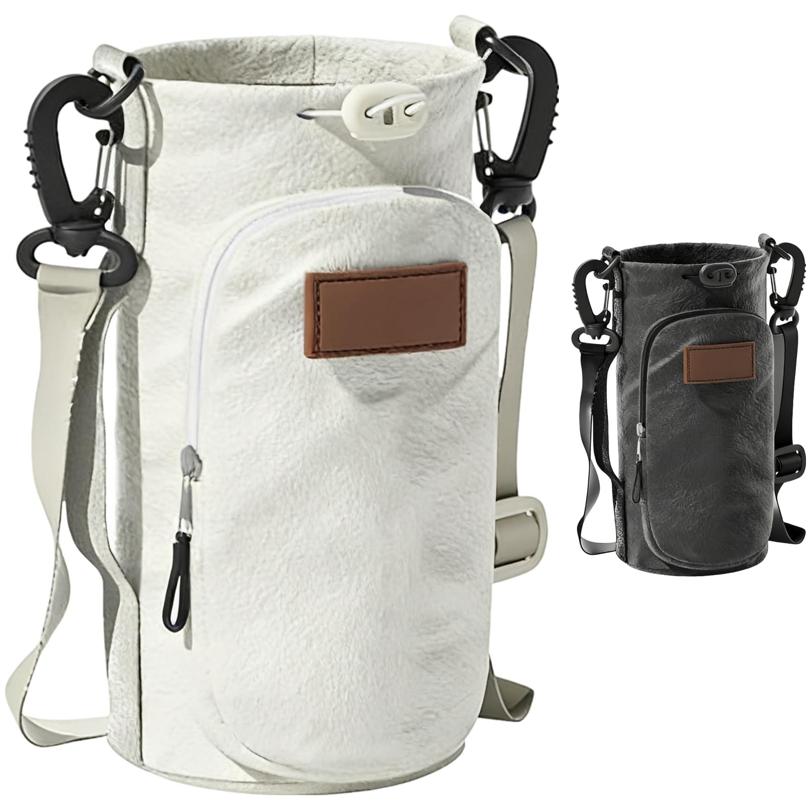 2 STK. Wasserflaschen-Tasche, Crossbody-Halter mit Fach, Verstellbarer Trageriemen, isolierter Flaschenträger mit Kordelzugverschluss, 24 cm, Handyfach für Reisen, Wandern und Outdoor