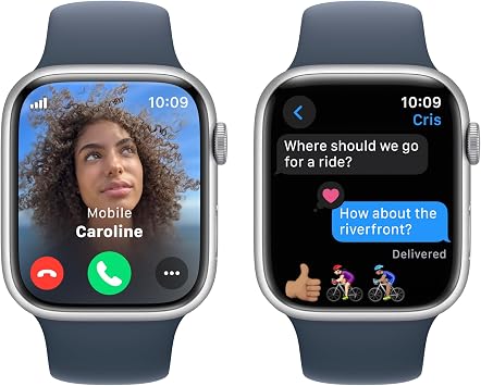 Apple Watch Series 9 [GPS + Cellular, 45mm] - Aluminum Silver Case with Storm Blue Sport Band, M/L