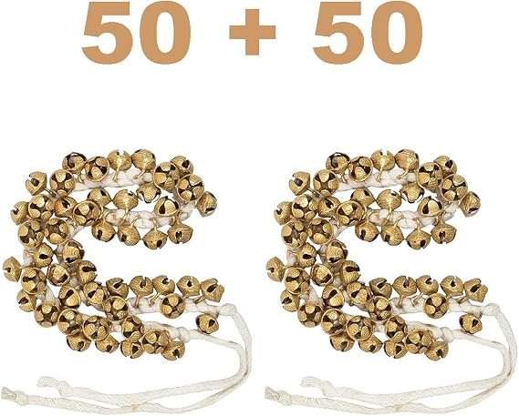 Ghungroo Bells for Indian Classical Dance 25, 50, 100 Brass Bells Handmade on Cotton String Ankle Bells for Kathak, Bharatanatyam, Odissi for Kids, Adults & Professionals (1 Pair) (50 bells)