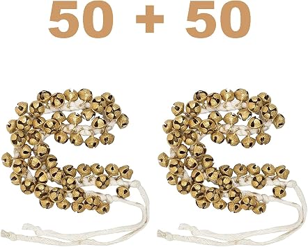 Ghungroo Bells for Indian Classical Dance 25, 50, 100 Brass Bells Handmade on Cotton String Ankle Bells for Kathak, Bharatanatyam, Odissi for Kids, Adults & Professionals (1 Pair) (50 bells)