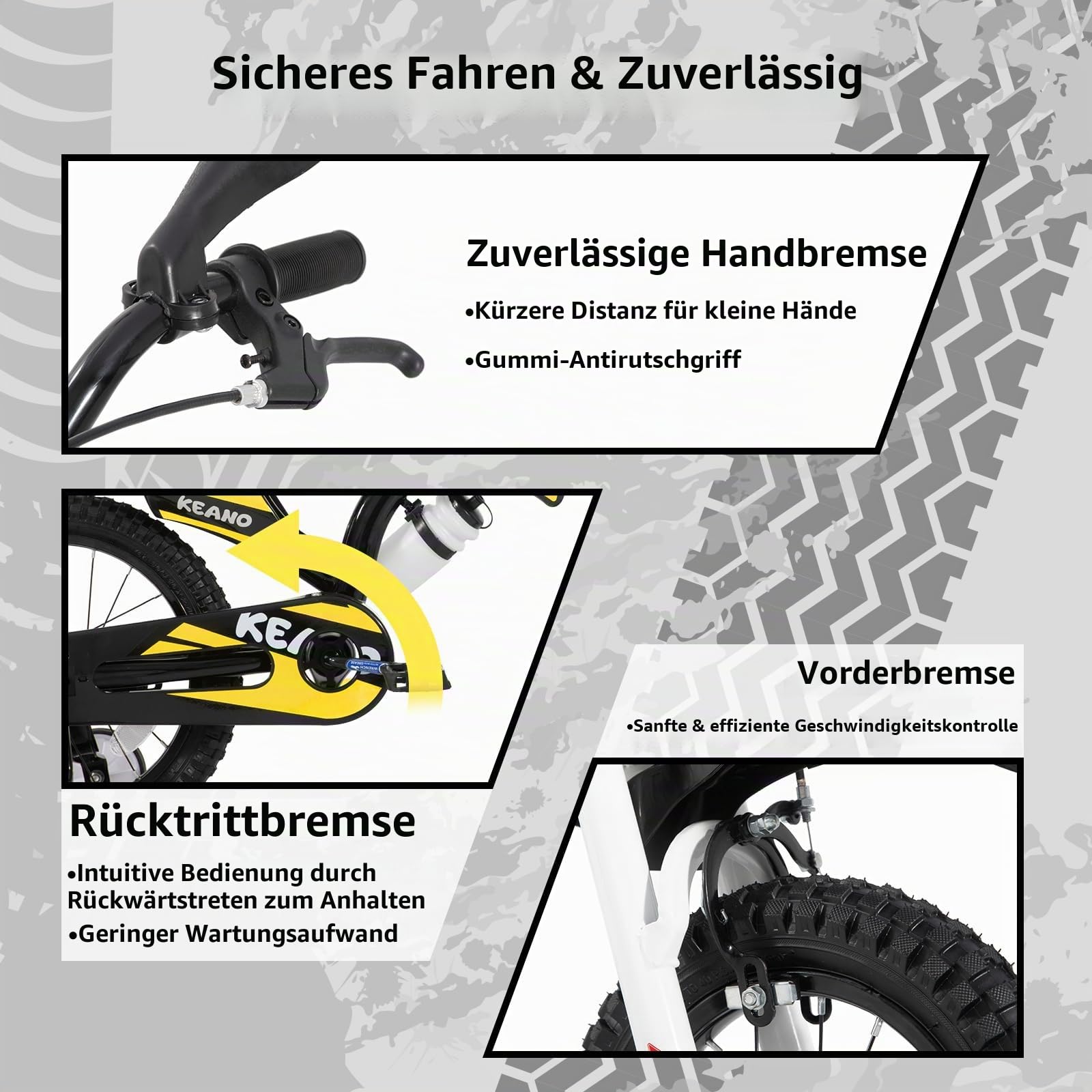 KEANO Motocross-Style-Kinderfahrrad für Jungen und Mädchen im Alter von 3–7 Jahren, 12- und 16-Zoll-Räder mit Stützrädern und Nummernschild, Kinderfahrräder in Schwarz