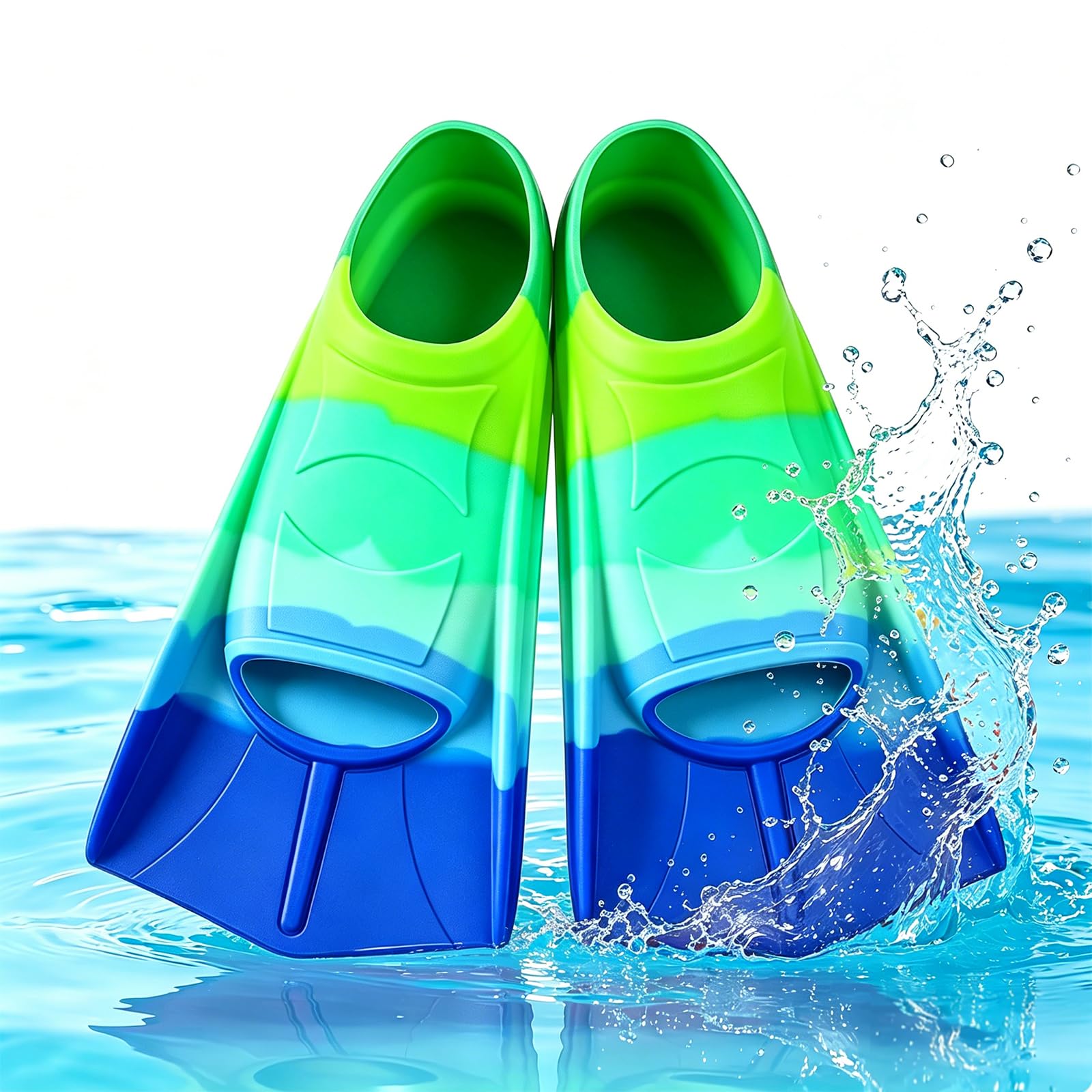 Aletas de natación para niños, 100% silicona, aletas cortas, aletas cortas para niños, aletas cortas para entrenamiento de natación, entrenamiento en aguas abiertas, esnórquel, buceo para