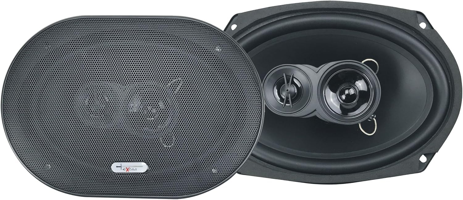 Excalibur X693 Altoparlanti Coassiali Auto 6x9 Pollici 3 Vie con 100W RMS e 500W Max, 4 Ohm, 90dB Sensibilità, Risposta 50Hz–20kHz, 75mm Profondità, Inclusi Griglie e Accessori di Montaggio