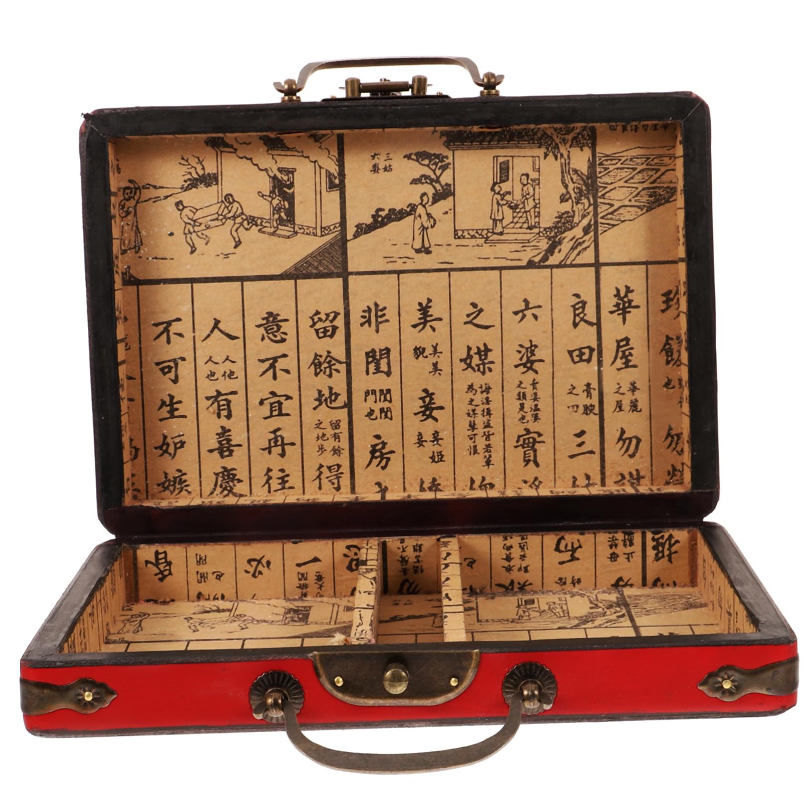 Boîte de rangement de mahjong raffinée en bois rouge au design rectangulaire chic