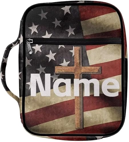 Coldinair Funda para Biblia con nombre personalizado para hombres y mujeres, funda protectora para libros de iglesia con bandera estadounidense