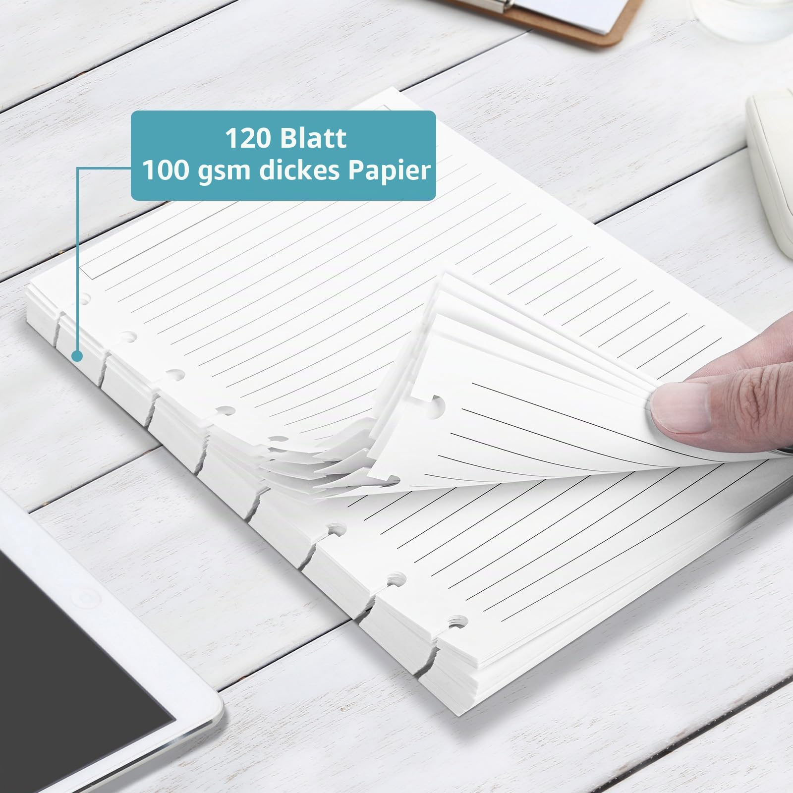 Discbound Nachfüllpapier, Nachfüllpapier für Notizsystem, Discbound Planer-Einlagen mit 240 Seiten, 5 Blatt Trennblätter, weißes Papier, Briefgröße 21,6 x 27,9 cm