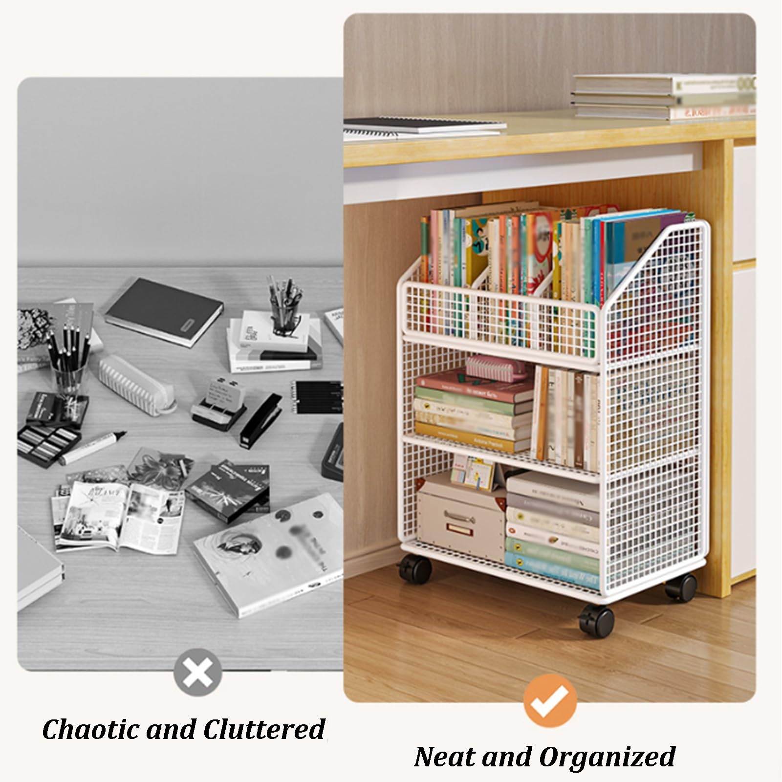Rollbarer Bücherwagen, 3-stufiges Fahrbares Bücherregal Aus Metall, Schmaler Organizer-Wagen Für Aktenordner, Ideal Für Büro, Schule, Wohn- Und Schlafzimmer(White)