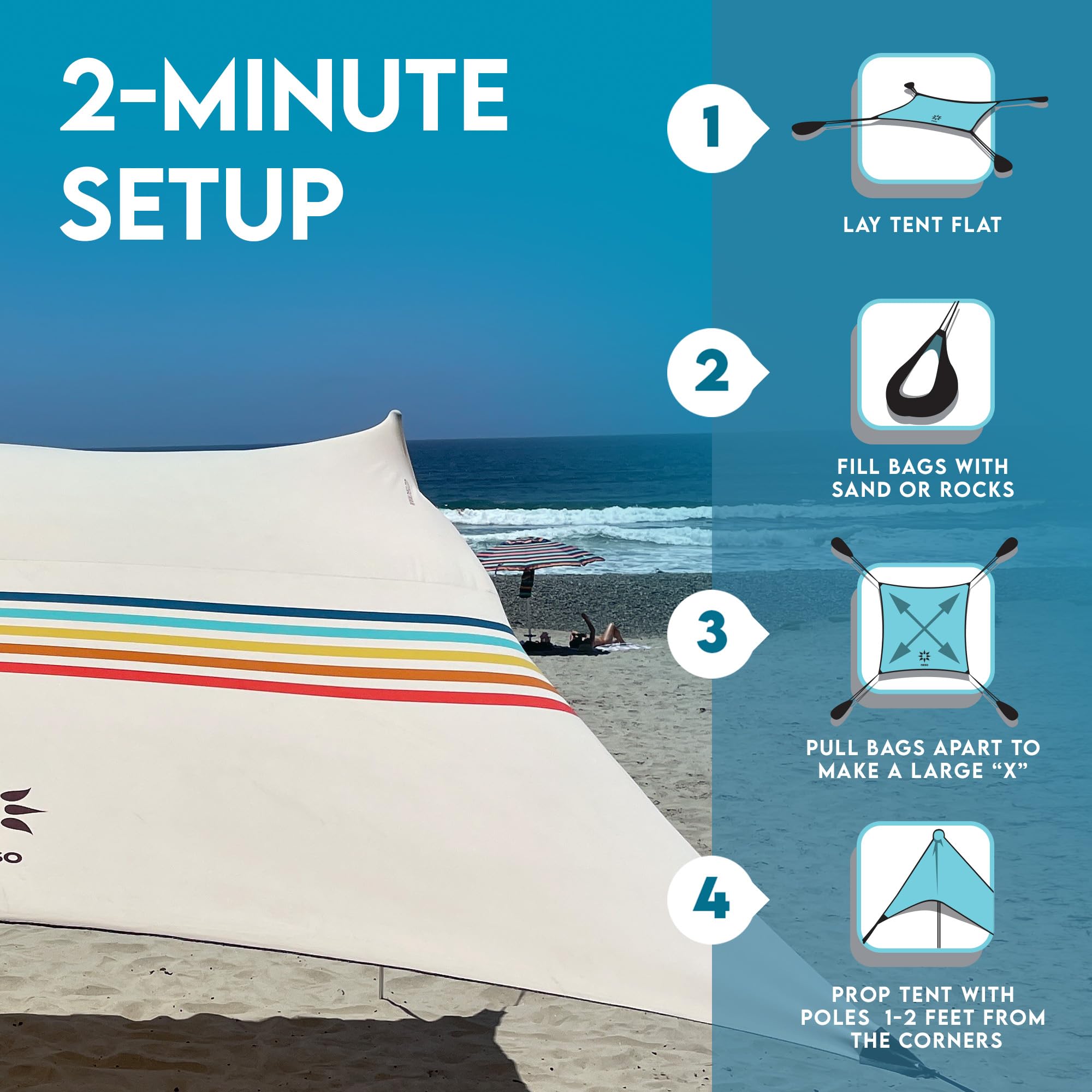 Tienda Neso Tents Gigante Beach, 2,5 m (8 pies) de Altura, 3,4 m (11 pies) x 3,4 m (11 pies), Esquinas reforzadas y un Bolsillo más frío