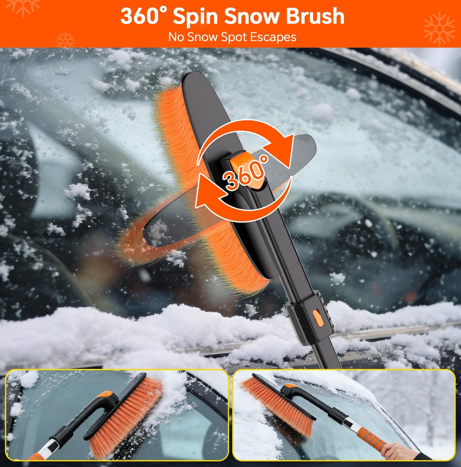 7 in 1 Snow Shovel & Snow Brush Kit, 47.2" Ice Scrapers & Snow Shovel Kit, Car and 360° Pivoting Car Scraper Snow, 7 in 1 Extendable Snow Brush with Foam Grip Glove.