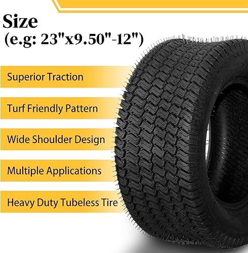 Miniatura 4 de 2 neumáticos de 23 x 9.50-12 23 x 9.50 x 12 23 x 9.5-12 4 capas para cortacésped Go Kart