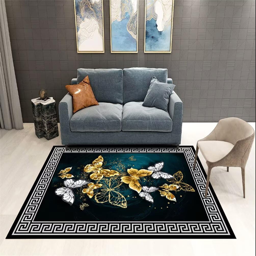 Tapis prière enfant anti dérapant bleu doré décoration intérieur chambre 90x150