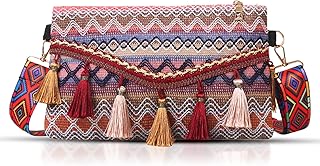 Crossbody Bags for Women Bohemian Clutch Purses Tassels Envelope Package Handbag, Shoulder Bag Suitable for Beach Travel Daily Matching (Purple)