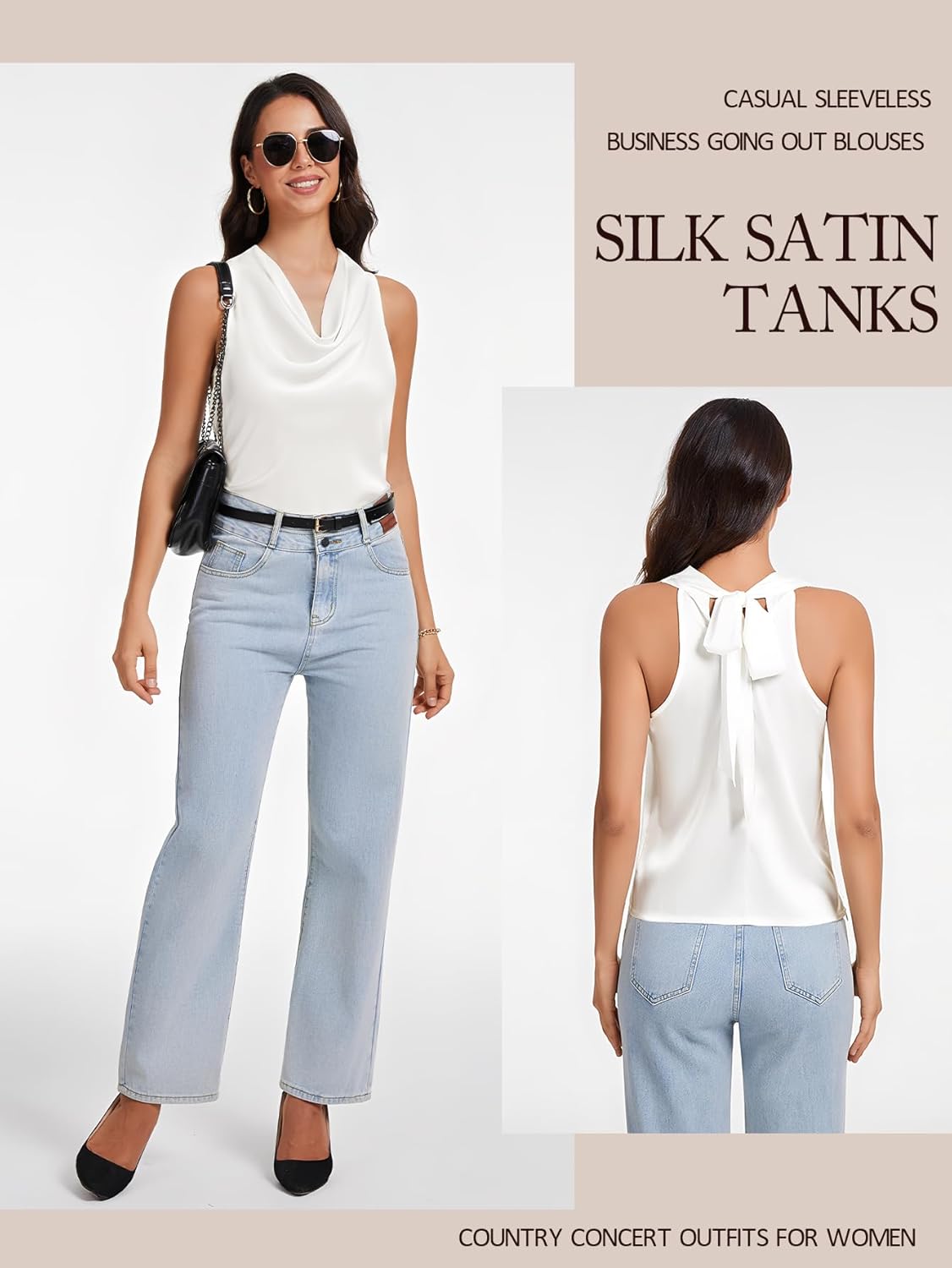 Cowl Neck Halter Tops for Women Silk Satin Going Out Tank Top Trendy Summer Camisole Business Casual Blouses Outfits - Image 4