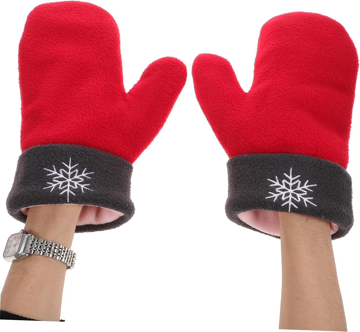 3pcs Couples Mittens Red Polar Fleece Warm Gloves for Christmas and Valentine Day Thicken Design for Lovers Hand-hand Cozy Winter Accessory