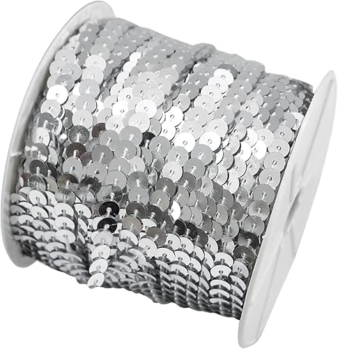 Miniatura 2 de FQTANJU Borde de lentejuelas redondas de 0.236 in, PVC, 100 yardasrollo. (plata)