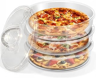 Pizza Storage Container Set, Reusable Pizza Container for Leftover Pizza, Pie Carrier with Lid and Handle, Pie Storage Container & Pie Holder(2/3 Pack + Egg Tray) (3 containers)
