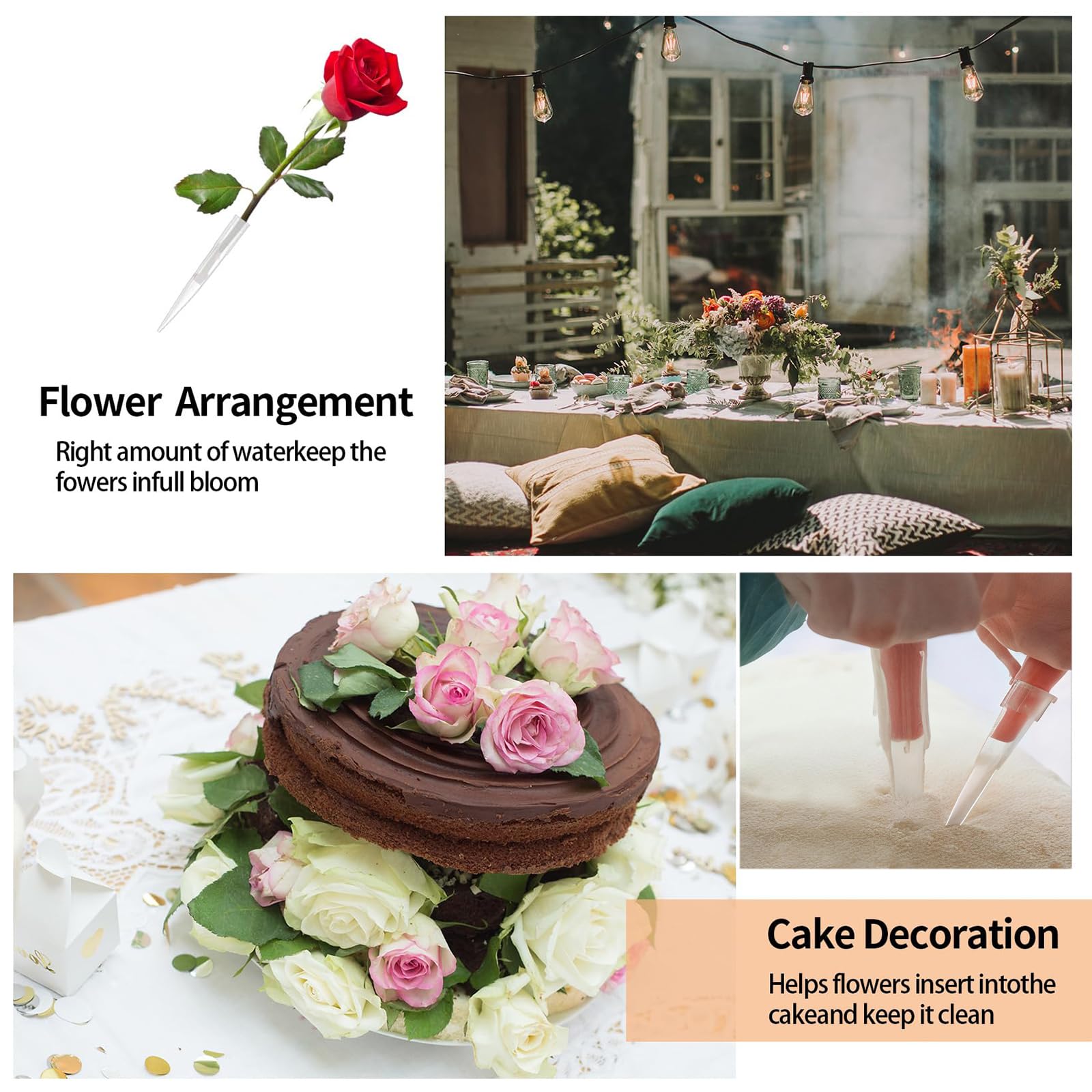 50 Stück Blumenstrümpfe / Blumenröhrchen In 3 Größen - Für Blumenarrangements, Kuchendekoration & Kunstblumen