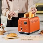 BUYDEEM DT730 2-Slice Motorized Toaster, Smart Digital Leverless Toaster with LCD Countdown Timer, 9-Shade Settings for Toast, Bagels, Muffins (Koi Red)