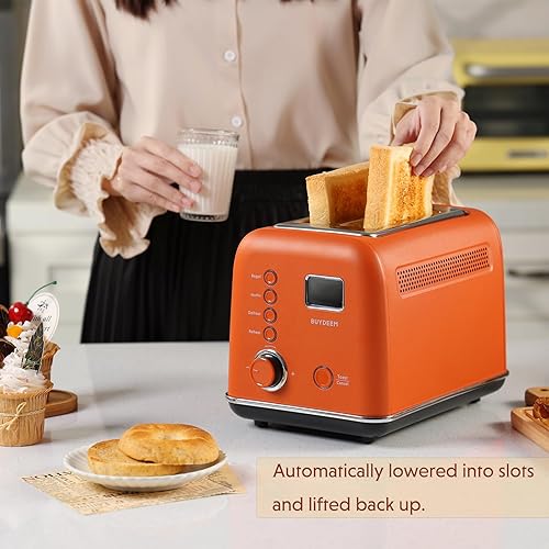 Miniatura 2 de BUYDEEM DT730 Tostadora motorizada, tostadora digital inteligente sin palanca de 2 rebanadas con temporizador de cuenta regresiva LCD, ajustes de 9