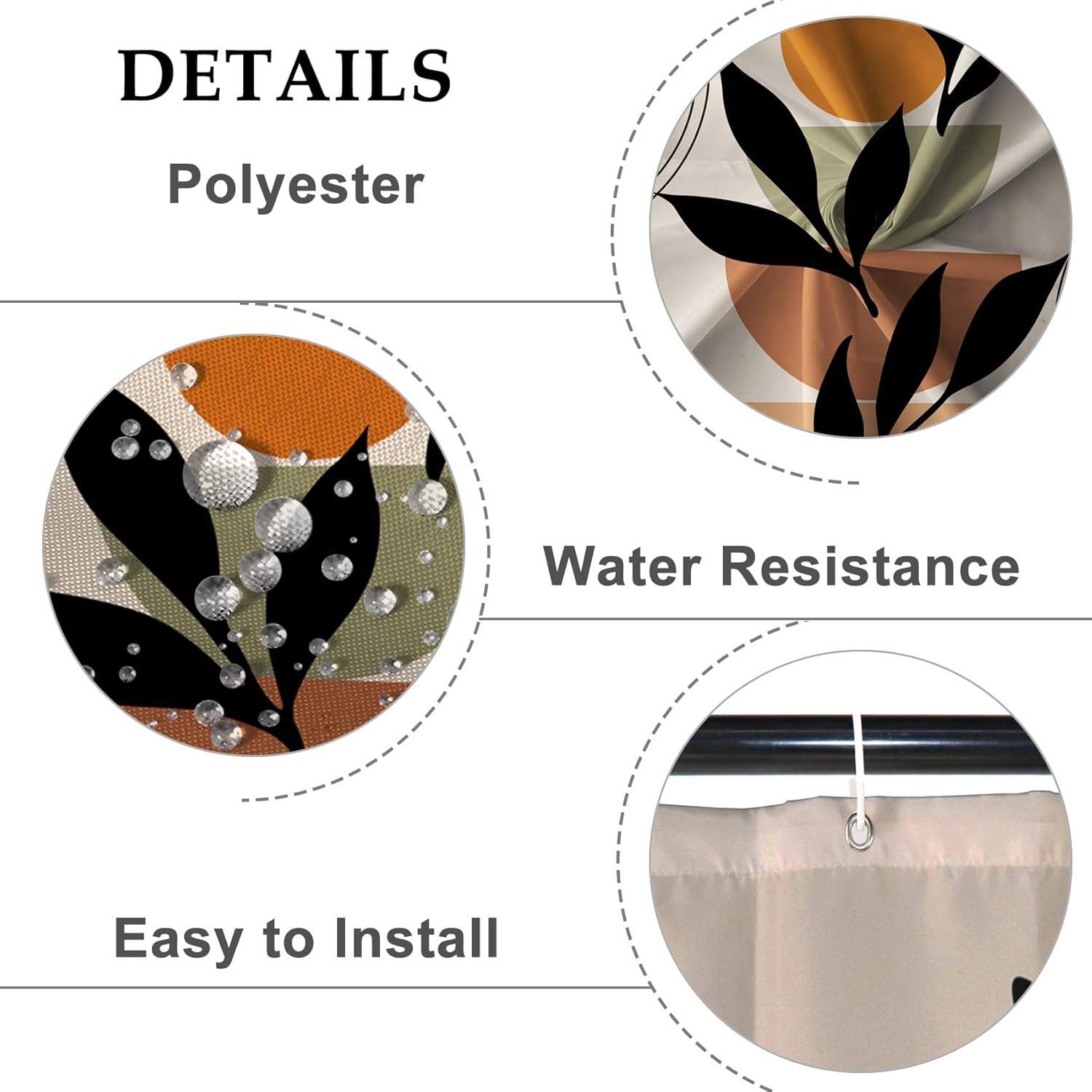Baocicoo Boho Mid Century Shower Curtain Set Modern Minimalistic Leaves Shower Curtain for Bathroom Dormitory Bathtub Decor Durable Fabric Waterproof Curtain for Bathroom with Hooks 72x78 Inches