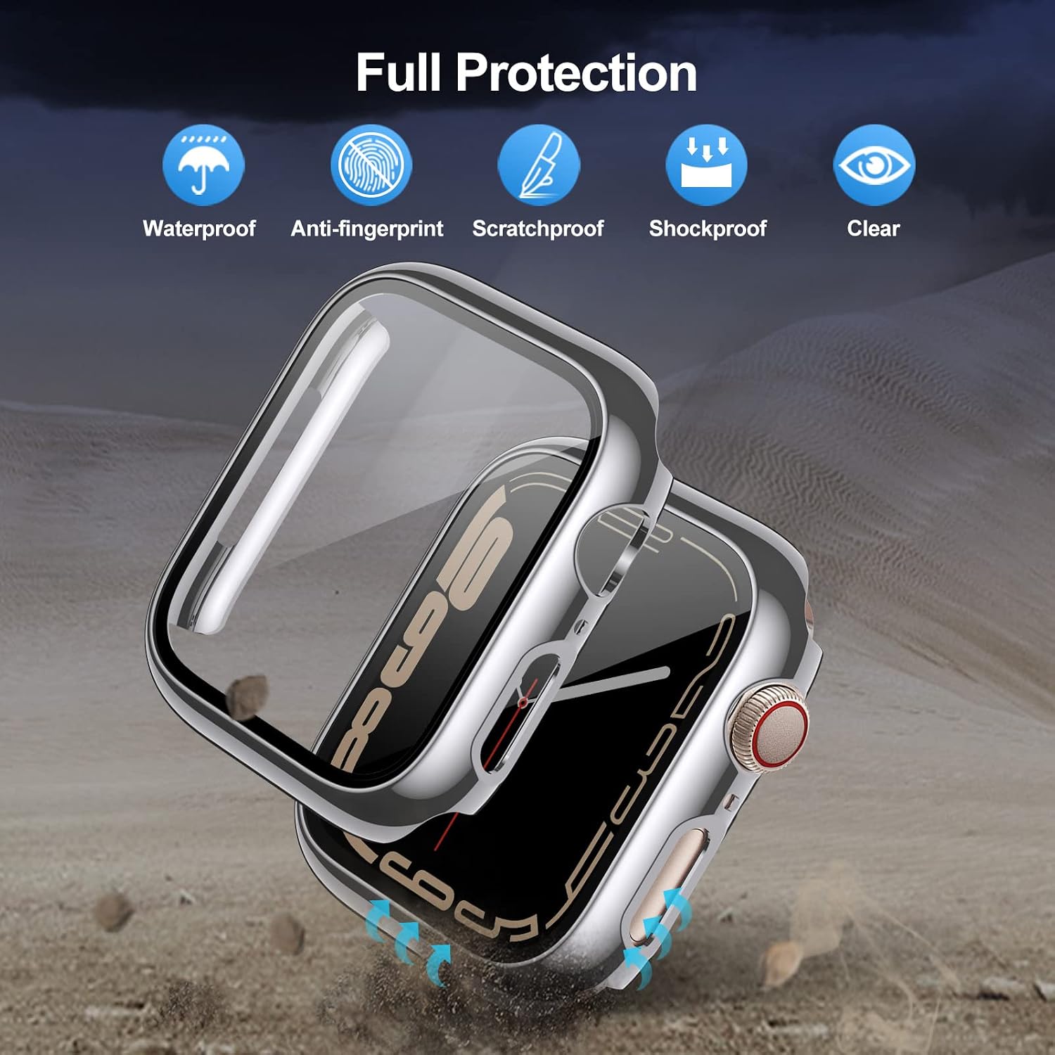 EZCO [4-Pack] Case Built in Tempered Glass Screen Protector Compatible with Apple Watch Series 7 45mm/41mm, Hard PC Plated Full Coverage Protective Cover Bumper Man Women Gift Accessories for iWatch 7