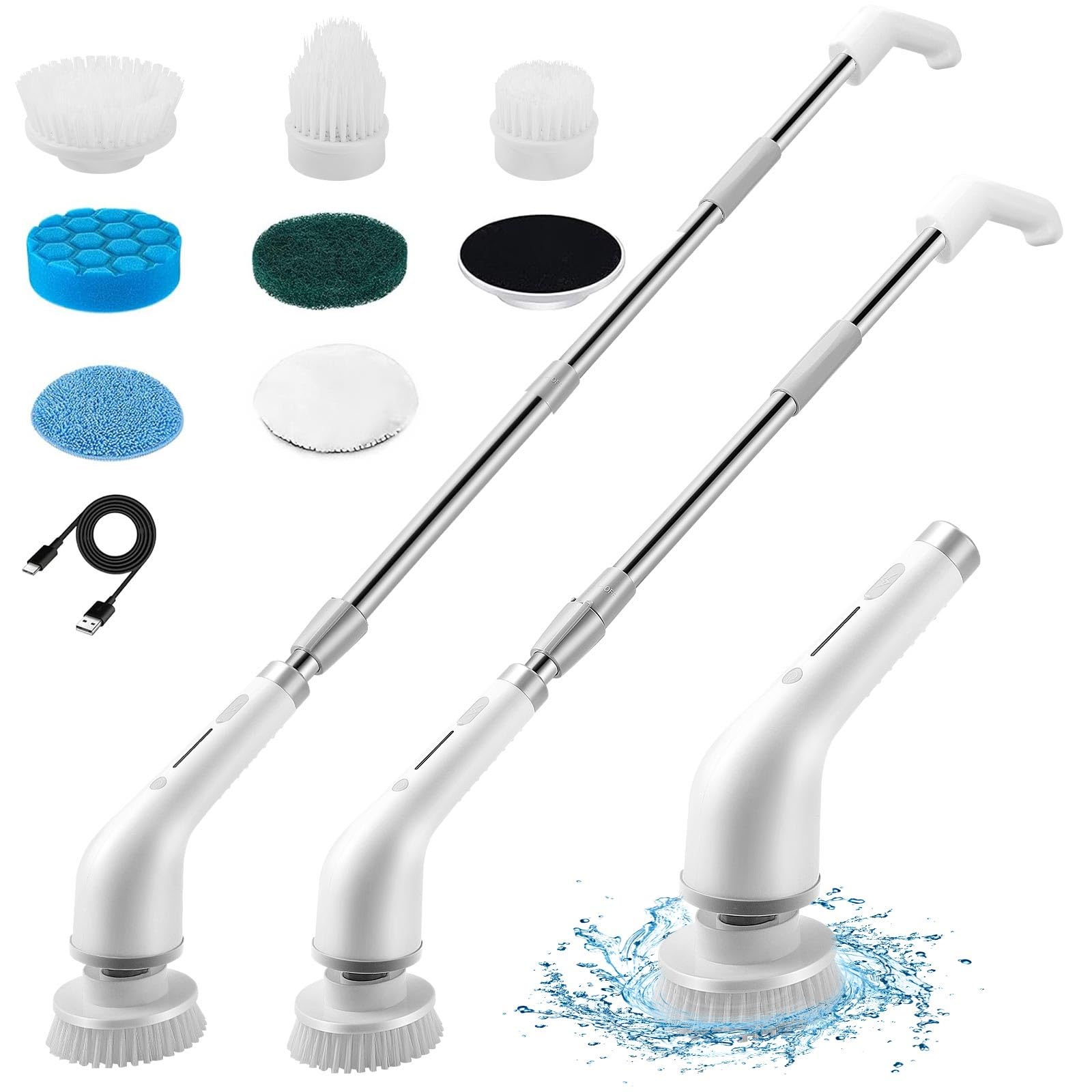 Electric Spin Scrubber,Cordless Electric Cleaning Brush with 8 Replaceable Brush Heads,Power Scrubber with 54in Adjustable Handle,Electric Scrubbing Brush for Bathroom, Floor, Kitchen, Tile, Car