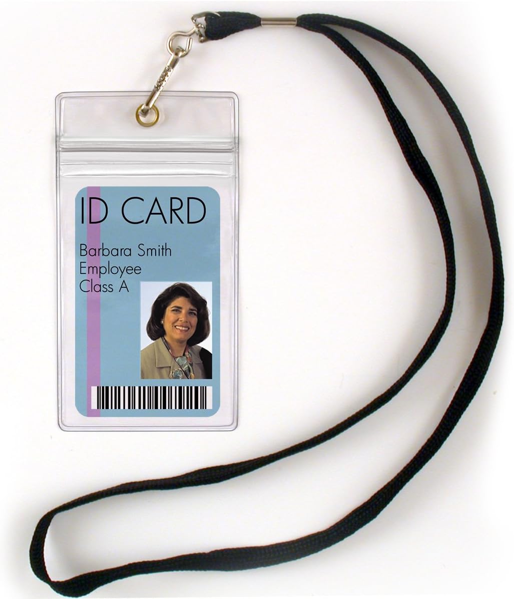 StoreSMART - 100 Pack - ID/Badge Holder with Lanyard - Clear Plastic - LY3578ZIPS-100