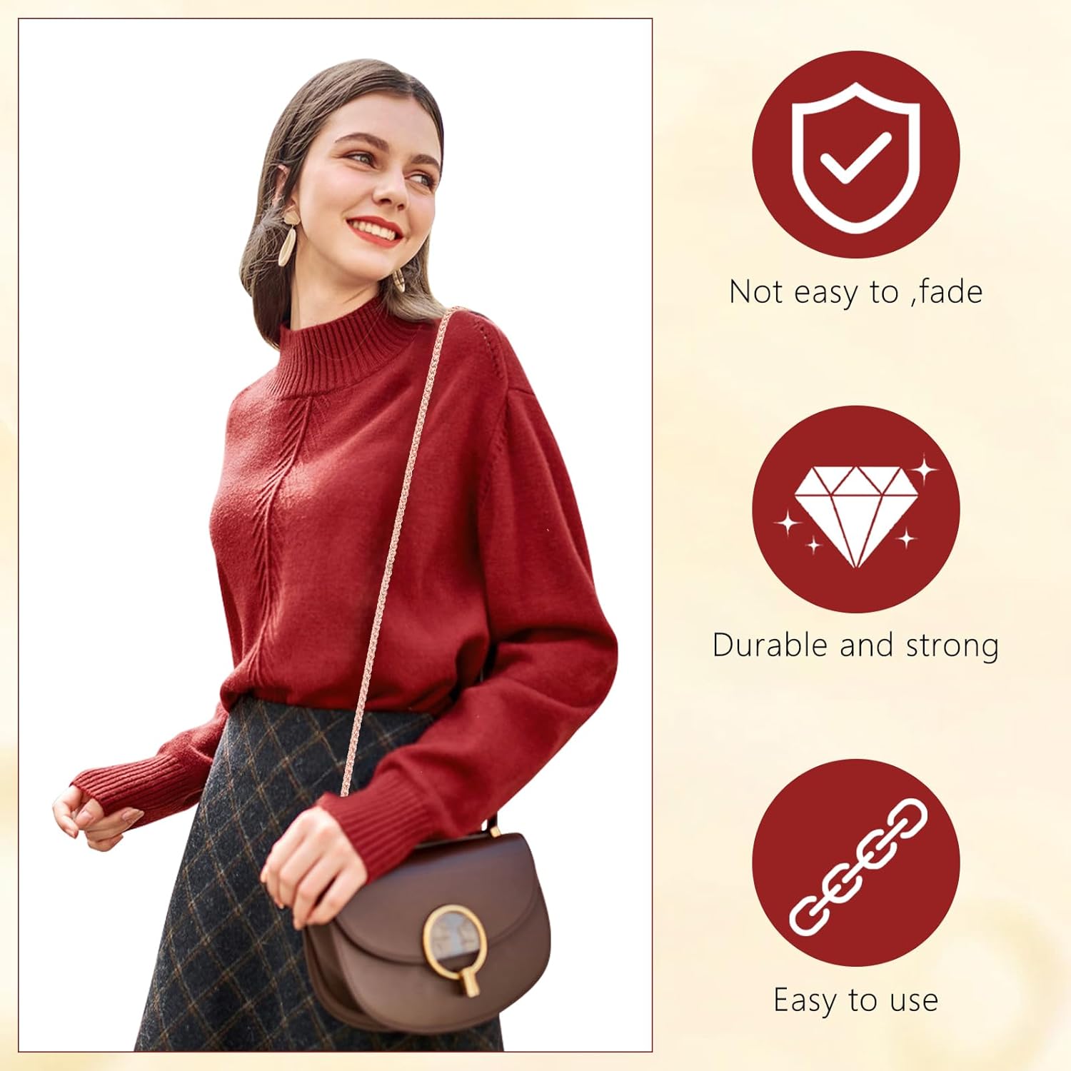 47"/120cm Purse Chain Strap Shoulder Cross Body Sling Purse Handbag Replacement Accessories with Metal Buckles - Image 7